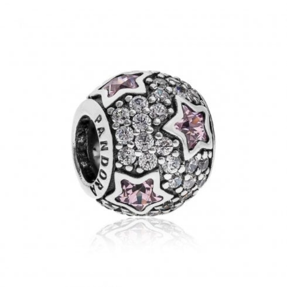 PANDORA ROUND CHARM WITH PINK STARS!